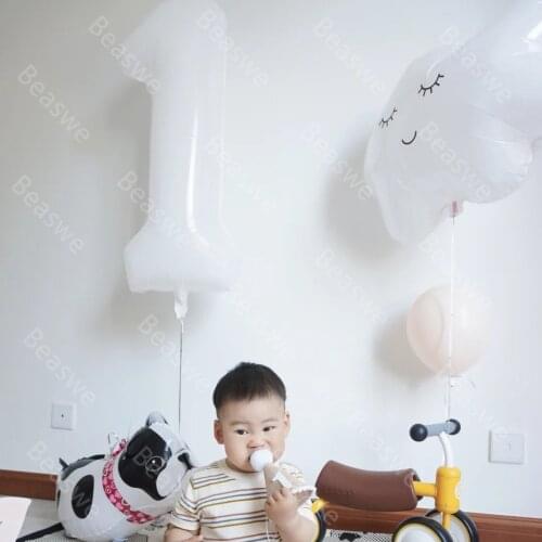 2pcs/set 40inch White Numbers + Big Clouds Foil Helium Balloons Baby Shower Birthday Party Decoration Supplies Adult Birthday