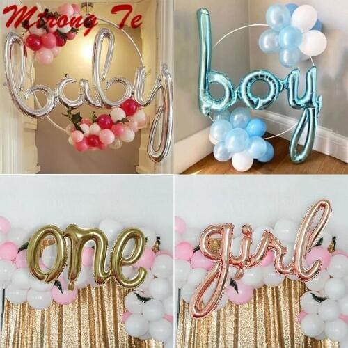 Rose Gold link One Boy Girl Hello Baby Letter Foil Balloons Baby Shower 1st First Birthday Party Decoration Balloons Air Globos