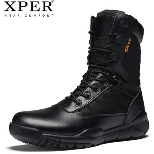 XPER Men Work Safety Military Boots Mid-Calf Warm Comfortable Winter Outdoor Shoes Male Casual Leather Boots For Men #XP066