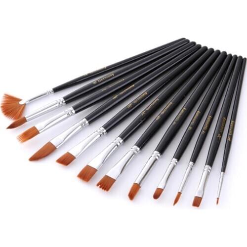 Y7 12Pcs Number Oil Paint Brushes Set Nylon Painting Brush Variety Style Short Rod Oil Acrylic Painting Brush Pen Art Supplie