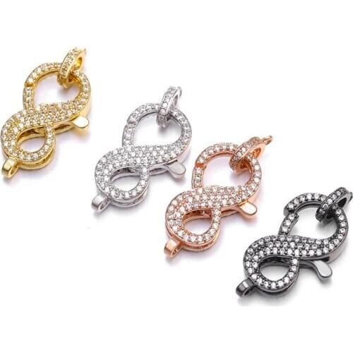 3pcs 30X14.5mm"8" Shape Paved CZ Lobster Clasp DIY Jewelry Findings