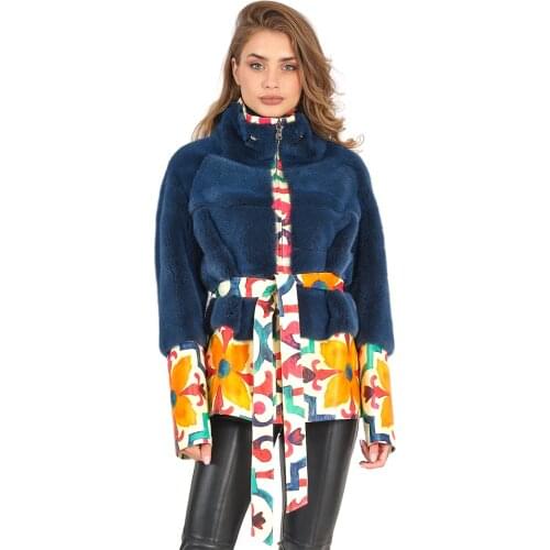 Modaqueen Store Women 'S Mink Fur Accessorized With Flower Pattern Zig Leather Jacket 2034 Special Design Fur Jacket Fur and Luxury Clothing
