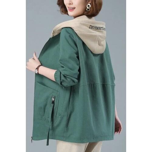 Windbreaker Female New Spring Autumn Jacket Loose Plus Size 4XL Women Hooded Outerwear Casual Tops Coats Womens Clothing