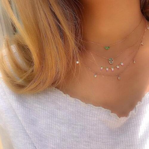 2021 summer sexy women necklace with rainbow cz paved square pendant 925 sterling silver necklace with gold color plated