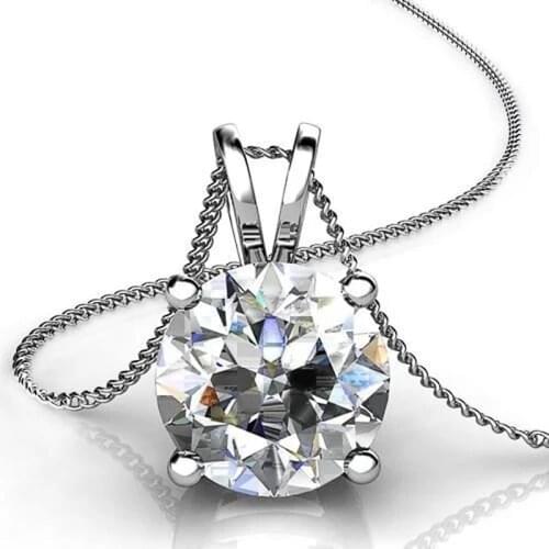 Huitan Simple Design Round Cubic Zirconia Pendant Necklace for Women Silver Color Brilliant Wedding Engagement Statement Jewelry