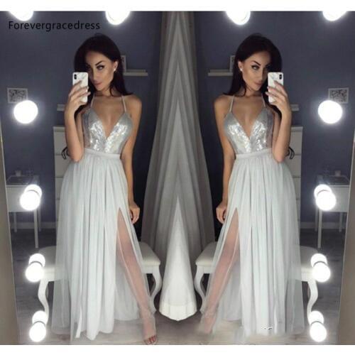 Sexy Silver Gray Long Evening Dresses A Line Spaghetti Formal Women Holiday Wear Celebrity Party Gowns Plus Size Custom Made