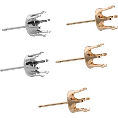 100pc Silver/Gold Color Round Claw Prong Setting Stud Earring Blank for 4/5/6/8/10/12/14/16mm Rhinestone Crystal Jewelry Finding