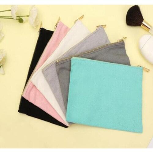 100Pcs/Lot Large Plain Cotton Canvas Travel Toiletry Bags Pencil case Pouch Makeup Pouch Cosmetic Bag With Gold Zipper 22x15cm