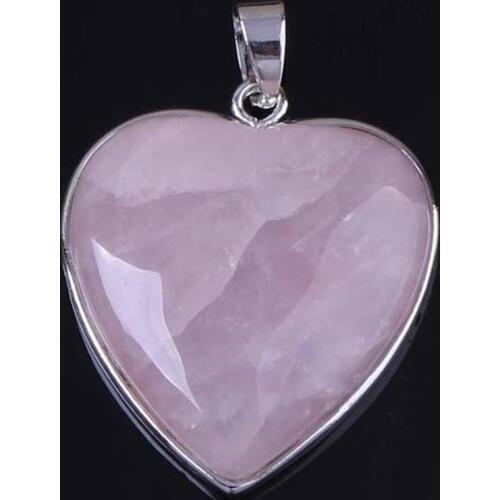 100-Unique Romantic Style 1 Pcs Silver Plated Natural Rose Pink Quartz Heart Shape Pendant For Women Jewelry