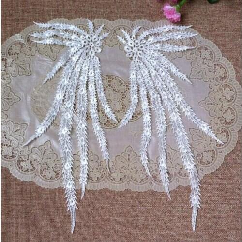 2 Pcs Per Lot 37*13cm Ivory Clothing Lace Trim Applique DIY Craft Sewing Accessories