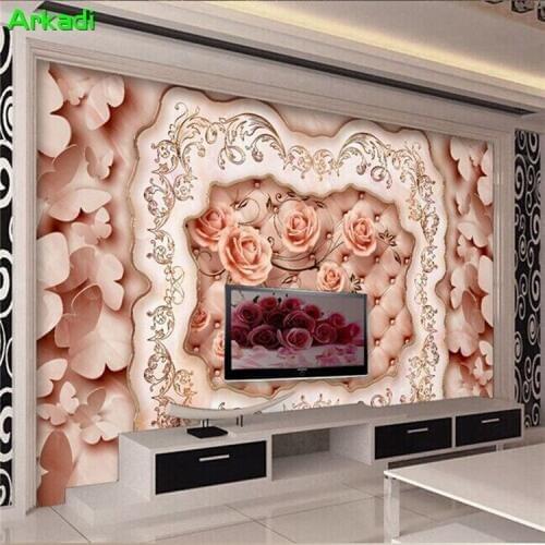 3d European style sofa TV background wall paper living room bedroom seamless wallpaper large mural roses