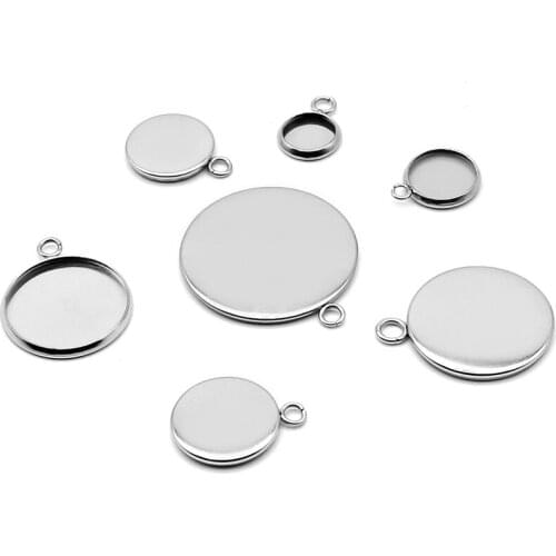 50pcs Stainless Steel Blank Bezel tray Settings 316L Cabochon base with Loop Pendant Earrings Findings DIY Jewelry Accessories