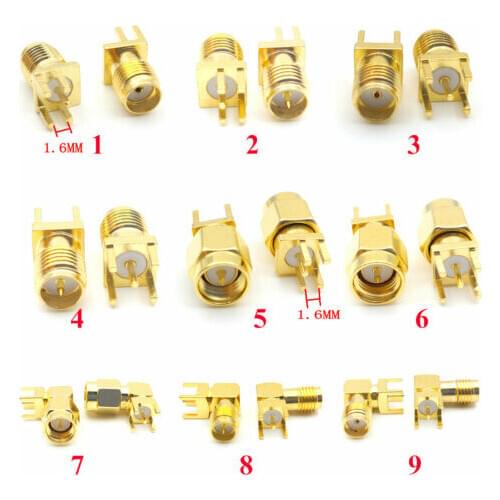 2PCS SMA RP-SMA Male Female (Right Angle 90 degrees) To for (Edge) PCB Mount Adapter