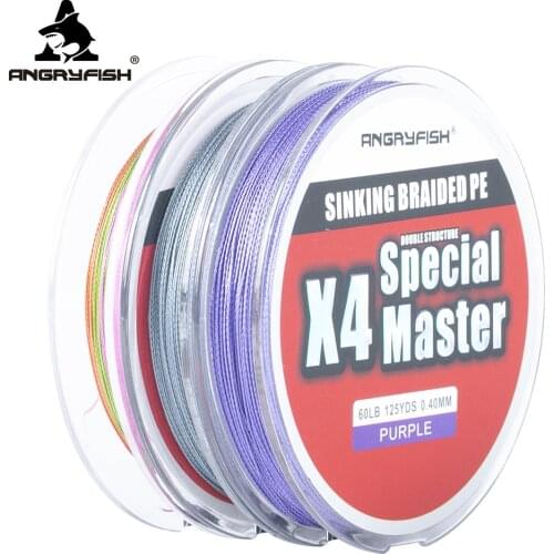 Angryfish X4 114M Super Strong 4 Strands Braided Fishing Line Multifilament Sinking Fishing Line Smooth
