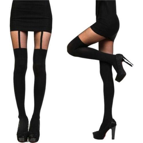 Women Over The Knee Hosiery Stockings Gifts Black Fake Garter Belt Suspender Tights