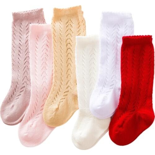 Kids Baby Girls Fashion Socks Hollow Out Knee-high Socks Comfortable Solid Color Socks for Kids Toddler Baby Girls