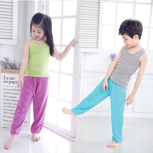 Childrens pants breathable cotton silk boys and girls anti-mosquito pants kids pajamas beach pants