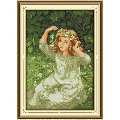 The girl with Garland cross stitch kit DIY people hand embroidery set handmade needlework cross-stitching DMC color Dreamfounder