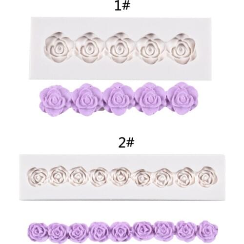 Two Long And Short Roses Flowers Chocolate Wedding DIY Fondant Baking Cake Decorating Tools Silicone Mold Cake Border Mould