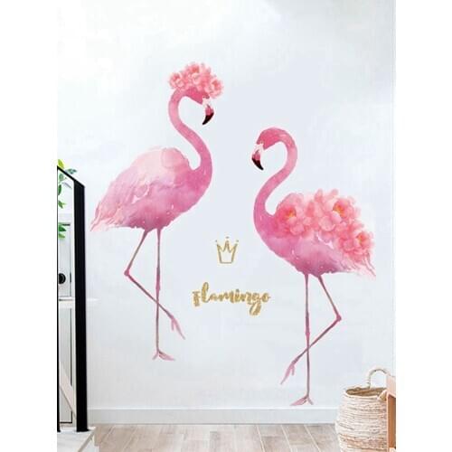 Flamingo Feather Wall Stickers pink DIY Birds Animals Wall Decals for Kids Rooms Baby Bedroom Nursery Home Decoration