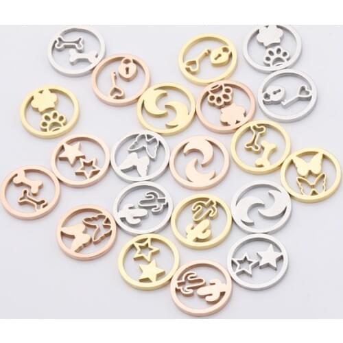 Fnixtar 5Pcs/Lot 12mm Round Heart Charms Mirror Polish Stainless Steel Connector Charms For DIY Making Necklace Braid Bracelets