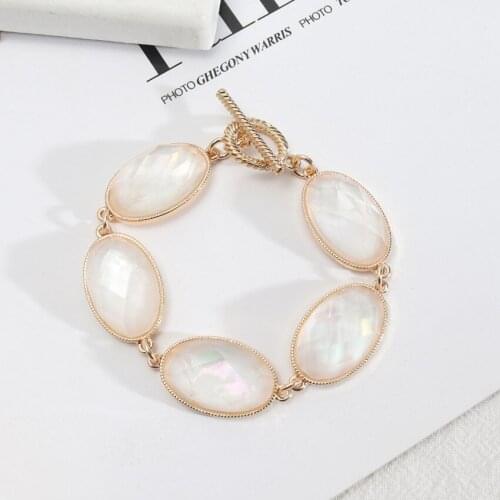 FYSL Light Yellow Gold Color Stackable Oval Shape Shell Link Chain Bracelet Ethnic Style Jewelry