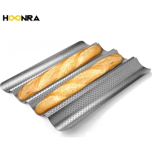 HOONRA Food Grade Carbon Steel 4 Groove 2 Groove Wave French Bread Baking Tray For Baguette Bake Mold Pan