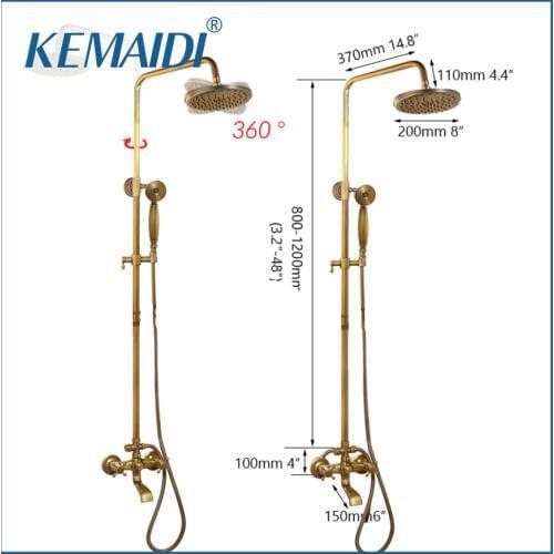 KEMAIDI 10 Choice Rainfall Shower Faucet Set Antique Brass Handshower Bathtub Shower Faucets Solid Brass Bathroom Mounted Brass