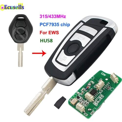 Modified Flip 3 Button 315MHZ 433MHZ Remote Key for BMW EWS 325 330 318 525 530 540 E38 E39 E46 M5 X3 X5 ID44 PCF7935 CHIP HU58
