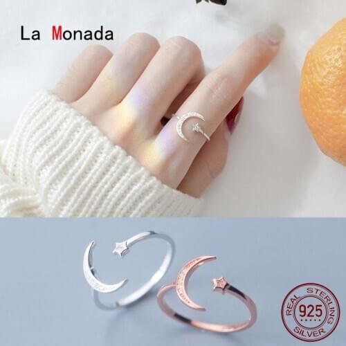 La Monada Moon Star Resizable Women Ring 925 Sterling Silver Minimalist Rings For Women 925 Silver Fine Jewerly Rings Woman