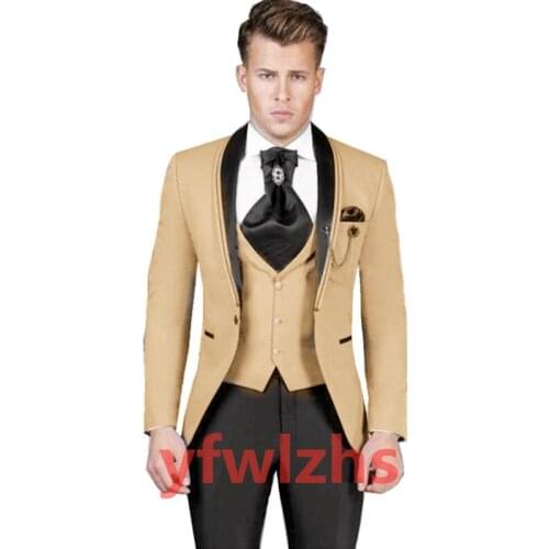 Handsome One Button Groomsmen Shawl Lapel Groom Tuxedos Wedding Dress Men Suits Blazer Prom Dinner (Jacket+Pants+Tie+Vest) B59