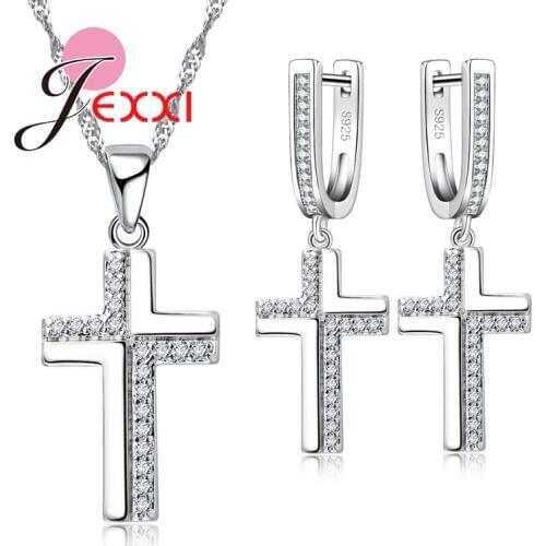 Cool Cross Design Best Christmas Gift For Christian 925 Sterling Silver Fashion Jewelry Necklace Earrings Wholesale