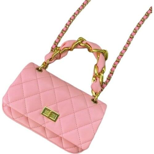 021 New Heavy Handmade Metal Leather Rhombus Chain Bag Shoulder Messenger Portable Small Square Bag