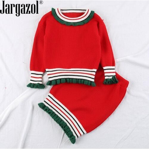 New Fashion Girls Clothes Set Winter Knitted Sweater and Skirt 2 Pcs Clothing Sets for Baby Girl Winter Outerwear Cute Suit