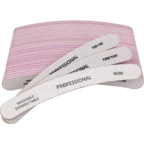 10Pcs Nail File 80/80 100/100 100/180 Curved Nail Buffer Double-Sided Emery Board Nail Buffering Files Washable Grey Buffer