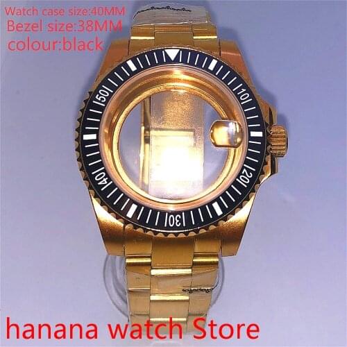 Suitable for NH35 36 Mingzhu2813 Miyata self-winding 40mm transparent back gold box series, with rotating bezel black