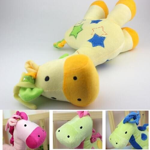 Yellow giraffe rattle gift cognition kids namial plush infant pulling bell hanging doll cute educational fun 30cm soft baby toy