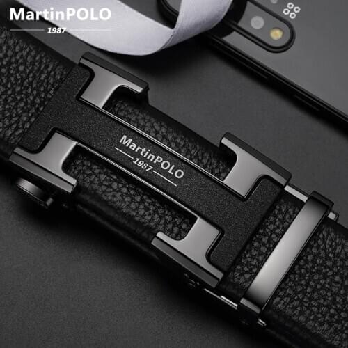 MARTINPOLO 100% Cowhide Genuine Leather Belt for Men Luxury Business Metal Buckle Automatic Belts Cowskin Strap fashion MP02801P