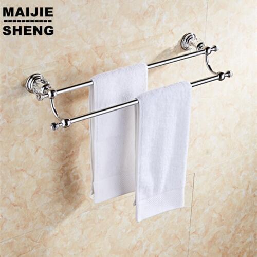 Luxury chrome crystal double towel rack holder European golde double towel bar towel rack bathroom towel shelf