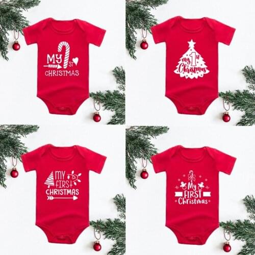 My First Christmas Baby Bodysuit Infant Baby Red Cotton Christmas Romper Boy Girls Christmas Jumpsuit Ropa Clothes Drop Shipping