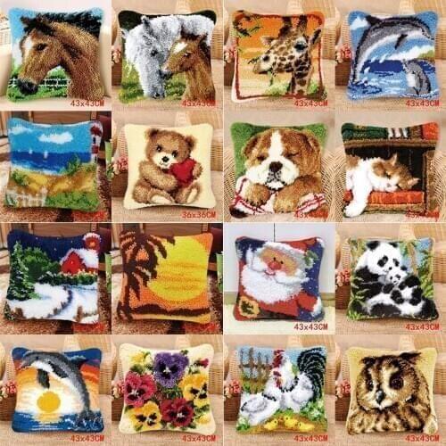 Christmas Latch Hook Rug Kits Cartoon Buttons For Needlework Knitting Pillowcases Embroidery Kits Latch Hook Cross Stitch Set