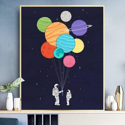 Cartoon Space Astronaut Painting by numbers 50x40cm Universe Planet Exploration Poster Home Decor Painting Wall Art Pictures