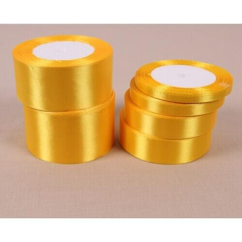 25 Yards Yellow Silk Satin Ribbon Wedding Party Decoration Gift Wrapping Christmas New Year Apparel Sewing Fabric Ribbon