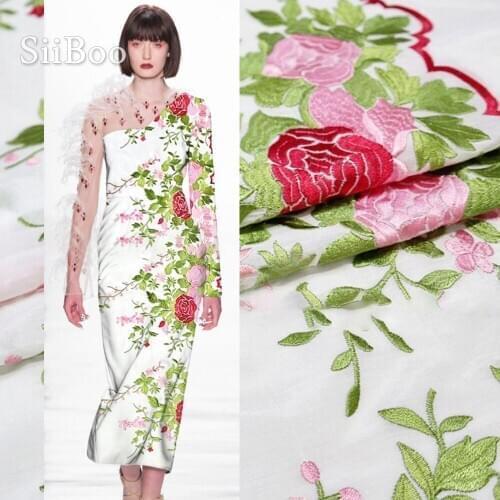 Siiboo 2020 silk cotton fabric with rose embroidery supor soft fancy for women dress Tela de seda bordada sp6238