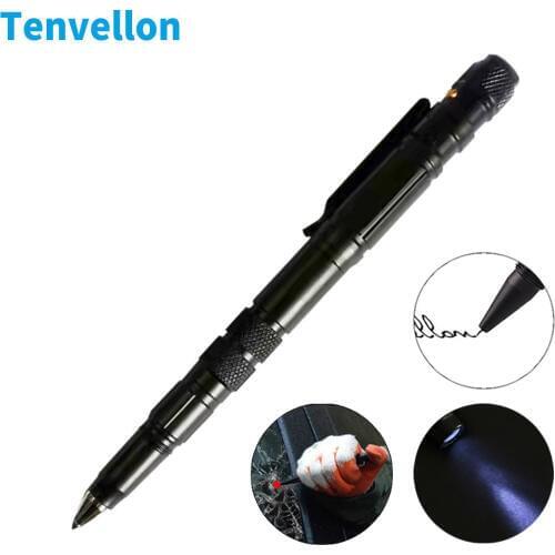 Outdoor Survival Tactical Pen Self Defense Supplies With Flashlight Writing Pen Tungsten Steel Tip Self Protection Camping EDC