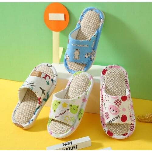 Children Shoes Home Slippers Baby Cartoon Warm Non-slip Home Shoes Girls Indoor Bedroom Boys Flax House Slippers Four Seasons