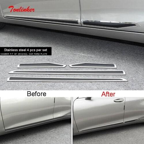 Tonlinker Exterior Car Door Edge Cover Stickers for LEXUS ES200 260 300H 2018-21 Car Styling 4 Pcs Stainless Steel Cover sticker