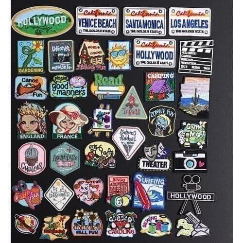 High Quality Los Angeles Letter Patches Iron On Shark Embroidered for Clothes Christmas Read Jeans Hollywood Coat Hat Decor Fine