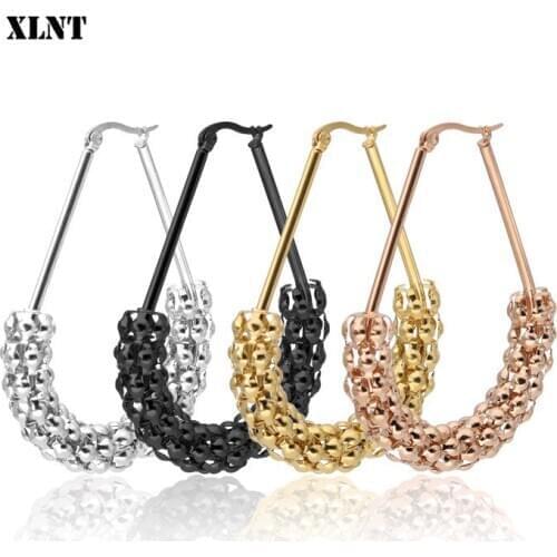 XLNT Big Huge Smooth Circle Hoop Earrings For Women Stainless Steel Hyperbole Earrings Large Round Earrings Ring Earring Jewelry