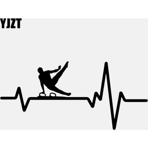 YJZT 15.8CM*7.3CM GYMNASTICS Mens Horse One Hand Grab Heartbeat Vinyl Black/Silver Car Sticker C22-1222